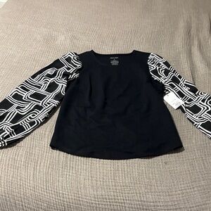 Nine West Black Top with White Patterned Sleeves